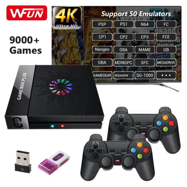 Consoles WFUN 4K HD Family TV Video Game Console Sem Fio X6 Magic Game Box Plus 64/128GB 9000 + Jogos para PSP N64 DC PS1