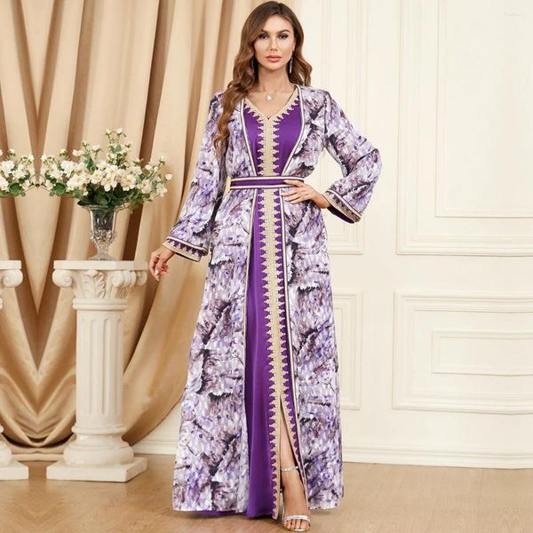 Roupas étnicas Mulheres Muçulmanas Imprimir Long Maxi Party Dress 2 Peça Set Dubai Abaya Marrocos Kaftan Islâmico Jalabiya Saudita Árabe Robe Vestidos