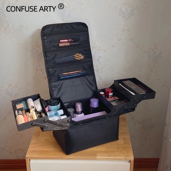 Bolsa de maquiagem portátil, grande capacidade, multicamadas, manicure, cabeleireiro, bordado, kit de ferramentas, estojo de armazenamento de cosméticos, bolsa de higiene 240326