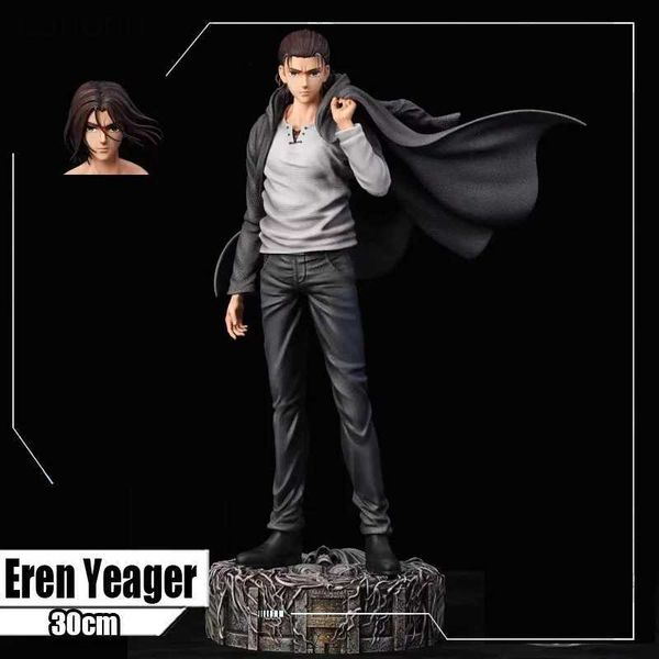 Anime Manga 30cm Attack on Titan Eren Jaeger Figura PVC Anime Action Figure Substituível Cabeças Estatueta Boneca Colecionável Presentes para Meninos Bonecas 240401