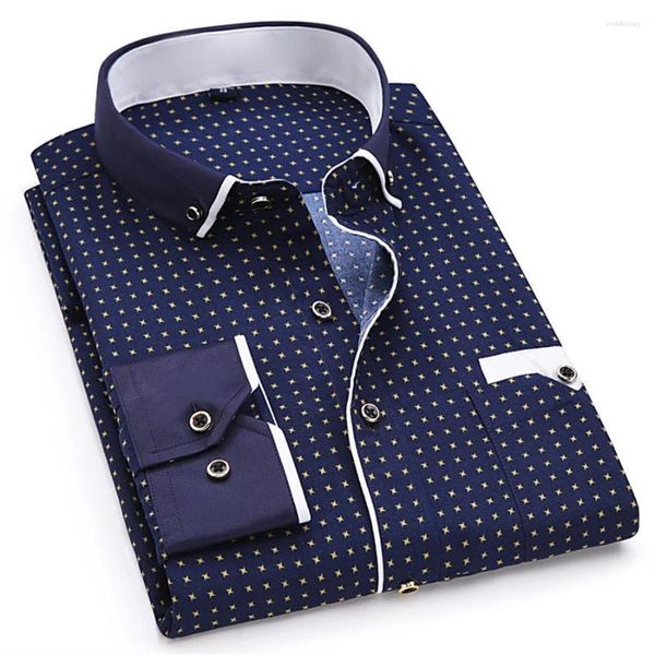 Camicie eleganti da uomo Stampate da uomo 2024 Camicia da lavoro a maniche lunghe di alta qualità Casual Slim Fit Abbigliamento da uomo Button Down Office Wear