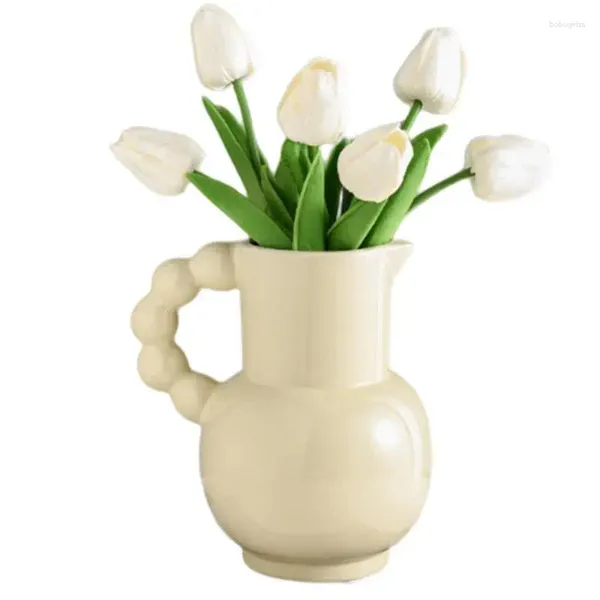 Vasen Große Keramikvase, kreativ, weiß, mit Griff, Wassertopf/Trockenblume, minimalistisches Dekor für Wohnzimmer, Esstisch und