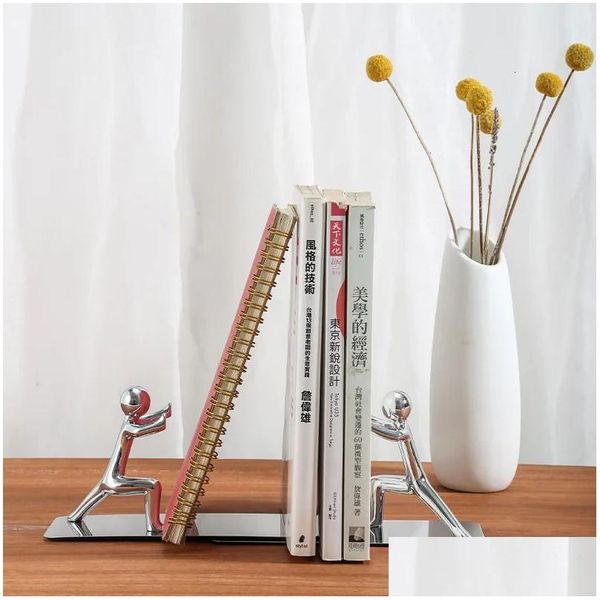 Objetos decorativos estatuetas criativas 2pcs Golden Boy Bookends Book Stand Titular Estante Desktop Organizador Prateleira Office Accessor DHSNC