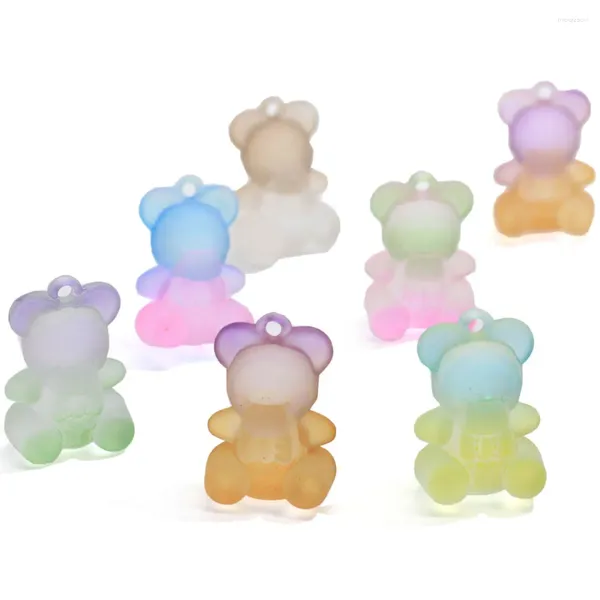 Flores decorativas 20/100 peças 20 28mm lindo gradiente cor urso amuletos meninas pingente com parte traseira lisa faça você mesmo brinco colar joias para cabelo ac