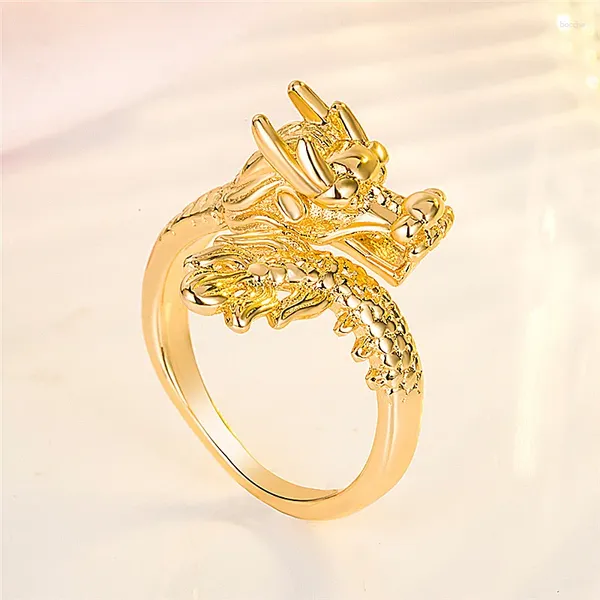 Cluster-Ringe, echte, reine, verstellbare 24-Karat-Goldfarbe, dreidimensionaler Drachenring für Männer, Bro, feiner Schmuck, Geschenke, Oro 24 K, besseres Geschenk