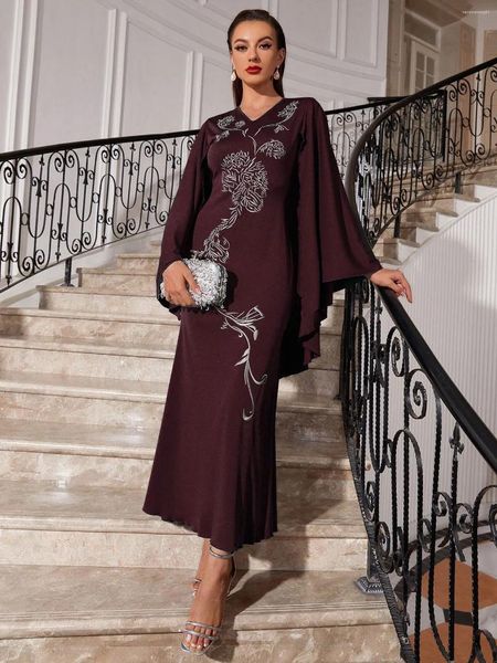 Roupas étnicas Eid Party Marrocos Abaya Mulheres Muçulmanas Bordado Capa Manga Longa Maxi Vestido Turquia Dubai Kaftan Vestido de Noite Jalabiya