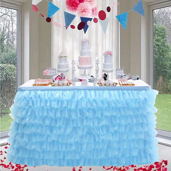 Tutù di tulle Gonna da tavolo Tovaglia 5 livelli Patchwork fatto a mano Tessuto di organza Matrimonio Compleanno Baby Shower Decorazione del partito 240315