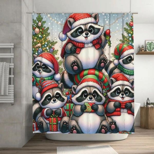 Tende da doccia Procioni a Natale Tenda 72x72 pollici con ganci Decorazioni per il bagno con motivo personalizzato