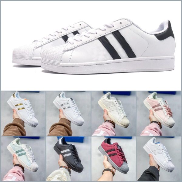 Moda Stan Smith Superstars Sapatos Casuais Homens Mulheres Triplo Preto Branco Oreo Laser Plataforma Dourada Tênis Esportivos Treinadores Planos Sapatos Esportivos ao Ar Livre