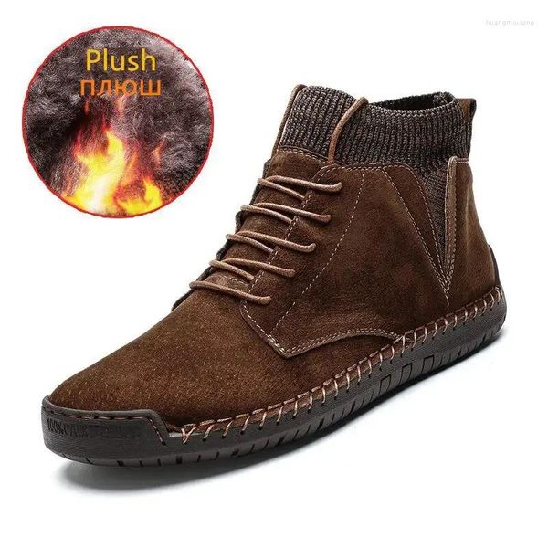 Casual Schuhe Winter Warme Männer Schnee Stiefel Hohe Qualität Kuh Wildleder Mann Knöchel Pelz