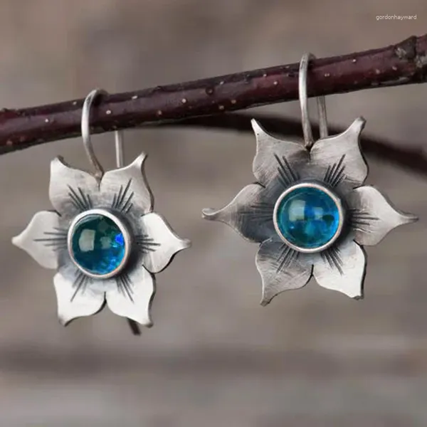 Dangle Küpeler Güzel Çiçek Metal Mavi Taş Renkli Takı Turuncu Mor Reçine Deyimi Kanca Hediyesi