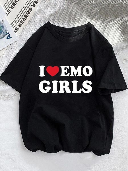 T-shirt da donna 2024 I Love Emo Girls Camicia stile estivo Grafica in cotone Streetwear Goth Carino Manica corta Festival Regalo Tshirt Donna