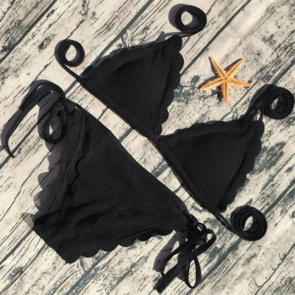 Costumi da bagno da donna Bikini divisi per le donne Reggiseno imbottito push-up sexy femminile Set da spiaggia Fasciatura laterale Costumi da bagno solidi con lacci