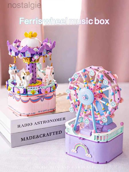 Blocos WLtoys 3001 874pcs Carrossel Caixa de Música Blocos de Construção Decoração de Casa Anime Presente Criativo Brinquedos para Crianças Adultos 240401