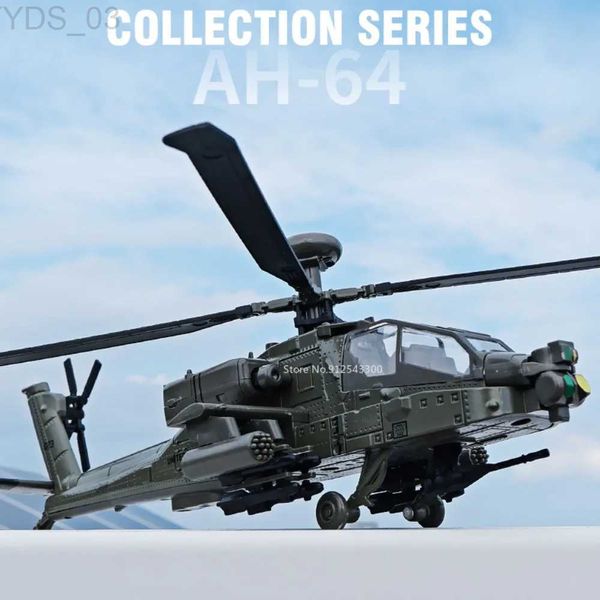 Modelo de aeronave 1/64 AH-64 Apache Utility Alloy Helicopter Avião Modelo Diecast Simulação Escala Modelo de lutador com brinquedos de luz sonora para meninos YQ240401