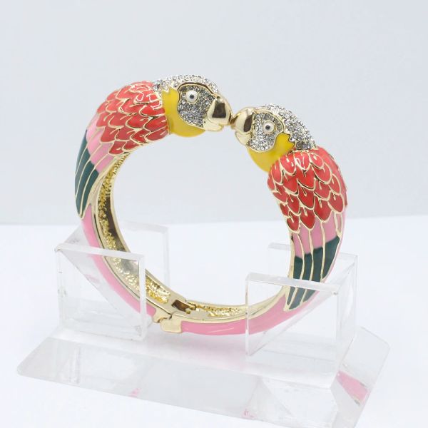 Pulseiras GrayBirds moda esmalte epóxi cristal cabeças duplas animal papagaio pavão pulseiras manguito pulseiras jóias de luxo para mulheres