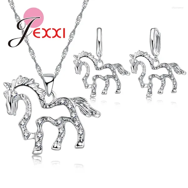 Halskette Ohrringe Set Mode Pferd Schmuck Hohe Qualität CZ Kristall 925 Sterling Silber Anhänger Halskette Schnell