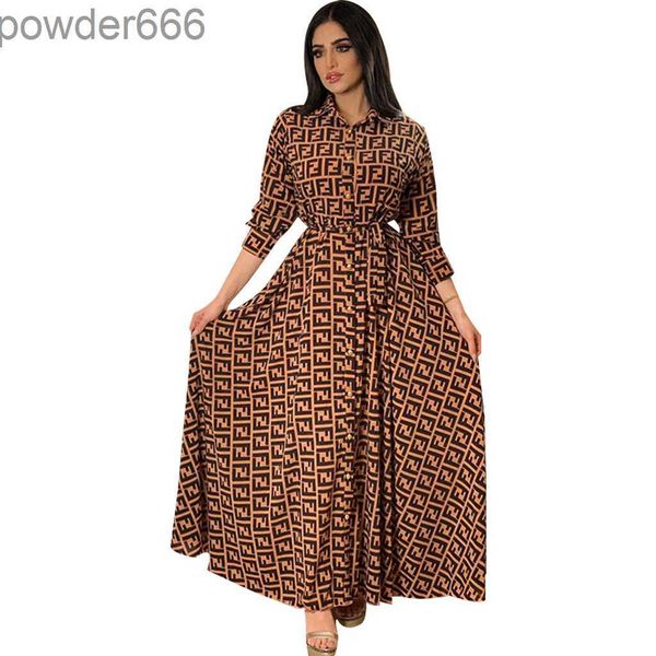 Designer-Freizeitkleider für Damen, modisch, französisch, elegant, für Damen, Sommer, Retro-Druck, muslimisches Dubai, Abaya, Revers, einreihiges Langarm-Shirt, Dressi25p AAXE