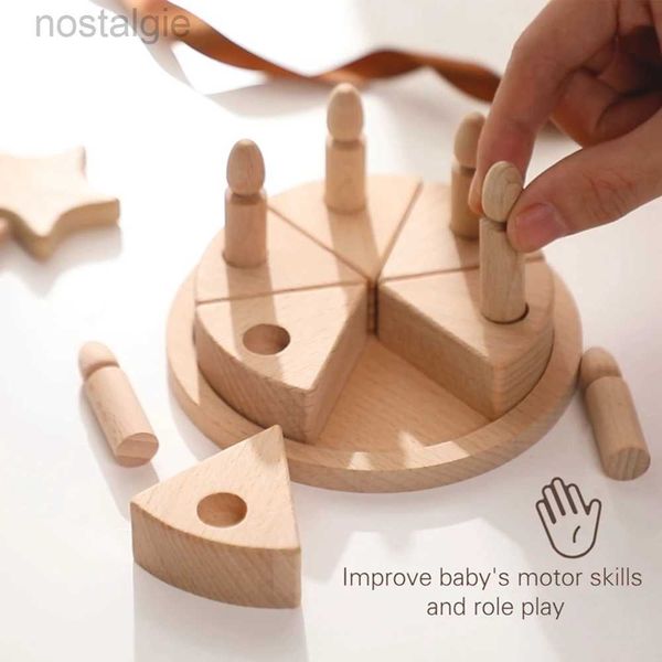 Blöcke, Holzklotz, Spielzeug, Geburtstagstorte aus Holz, mit Holzkerzen, Lernspiel, Denkspiel für Kinder, kreative Dekoration für Kinderzimmer 240401