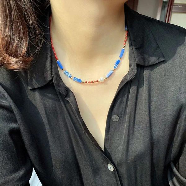 Halsband Retro handgemachte Mädchen Geschenk Naturstein Nische Design Perle Pullover Kette Böhmen Halskette Frauen Modeschmuck