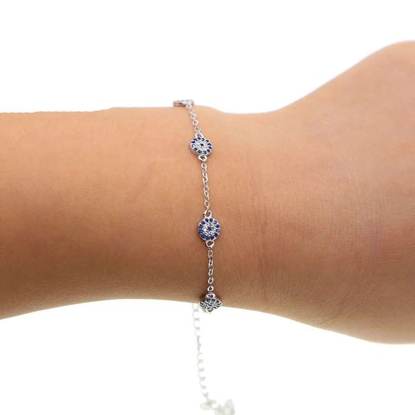 Armreifen Tropfen 100 % 925 Feinsilber viel rundes Cz Evil Eye Charm verstellbares Armband in 16 bis 5 cm Verlängerung für Frauen gestempelt S925 Lieferung Dhetb