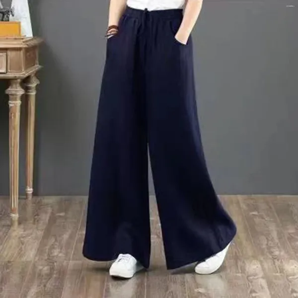 Pantaloni da donna Mutandine da donna Primavera Estate Cotone letterario Yoga con tasche Abiti larghi da allenamento solidi a vita alta