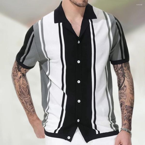 Мужские поло 2024, весенне-летний стиль, мужская рубашка-поло в стиле ретро, модная повседневная трикотажная футболка с отложным воротником и полосатым узором