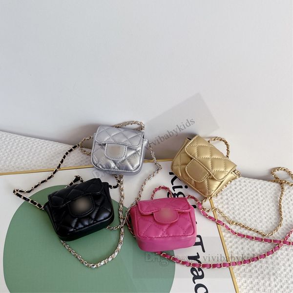 Дизайнерские девушки Письмо мини -кошелек детские бриллиантовые решетки стеганая мессенджерская сумка мода детские металлы цепь одно плечо квадратные сумки кошелек Z7431