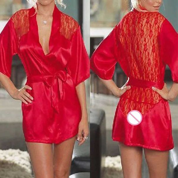 4G70 Sexy Pyjamas sexy Frauen Satin-Robe glatt Silky Hochzeitskleid Kleid Spitze Ultra-dünn leichte Bademäntel Lose Atem Erotik Nachtwege 2404101