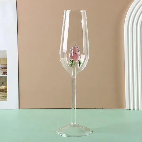 Bicchieri da vino Calice da 220 ml con fiori di rosa, tazza da cocktail, tazza da caffè, latte incorporata in cristallo rosa