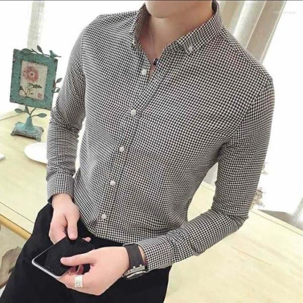 Camicie e camicette eleganti da uomo per uomo Abbigliamento nero Manica lunga Uomo Top Business Plaid Asia Luxury Button Designer di marca Cotone S I