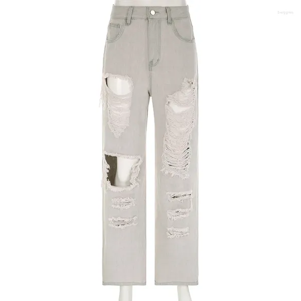 Stile jeans da donnaJeans da donnaDonna 2024 Primavera/Estate INS Network Rosso Stessa moda di strada Indossato a mano Nappa Bianco Allentato Dritto W