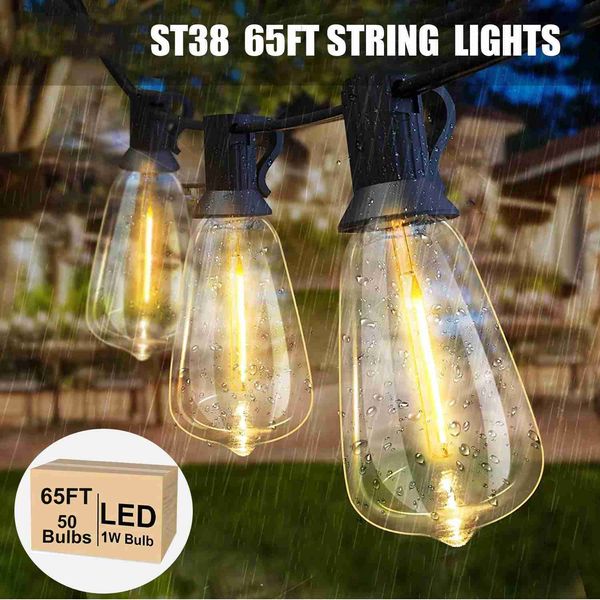 Stringhe LED ST38 String Lights 10M 15M 20M Impermeabile IP65 Patio Light Outdoor Fata Decorazione di nozze per Garden Cafe YQ240401