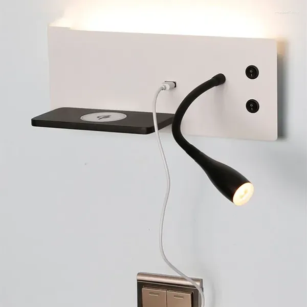 Lampada da parete USB LED ricarica wireless camera da letto luce da comodino lampada da lettura faretto semplice studio soggiorno multifunzione con interruttore