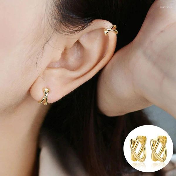 Creolen 925 Sterling Silber Geometrische Ohrringe Für Frauen Mädchen Einfache Glatte Runde Kreuz Design Schmuck Party Geschenk Tropfen