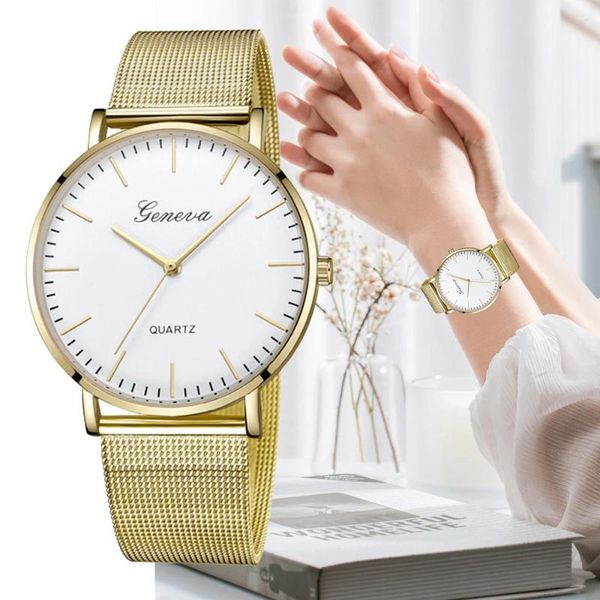 Armbanduhren Elegante Uhr für Damen, modische Roségold-Armbanduhren, minimalistische Edelstahl-Splitter-Mesh-Gürtel-Damenuhr, Zegarek Damski