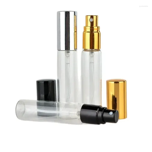 Depolama Şişeleri 50pcs 10ml Mini Parfüm Şişesi Altın Gümüş Siyah Kapak Cam Koku Örnek Ambalaj Flakonları Açık Sprey Sis