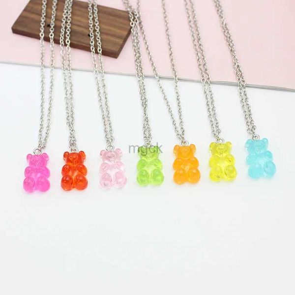 Colares Pingente Handmade 8 Cores Doces Dos Desenhos Animados Urso Gargantilhas Cadeia Colares Bonito Geléia Pingente Para Mulheres Menina Diária Jóias Festa Presentes 240330