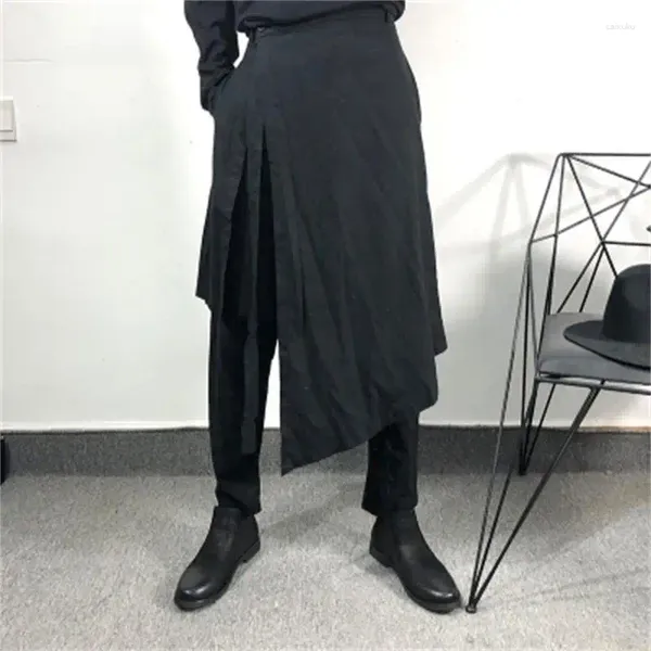 Männer Hosen Hosen Rock Herbst Winter Asymmetrische Unregelmäßige Persönlichkeit Falsche Zwei Design Harun Baumwolle Leinen