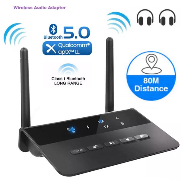 Lautsprecher 80m Bluetooth -Adapter BT5.0 Wireless Audio -Sender -Empfänger Aptx LL niedrige Latenz 3,5 -mm -Aux RCA -Buchse für PC -TV -Lautsprecher