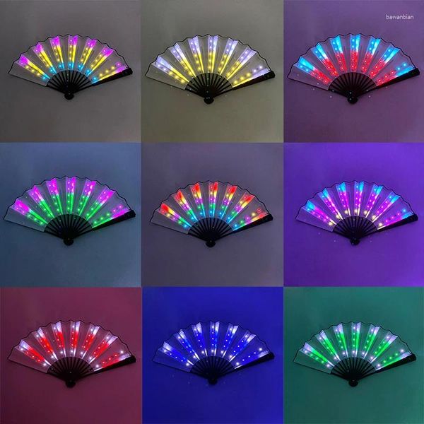 Dekorative Figuren, 2024, leuchtender chinesischer Bambus-Faltfächer, LED-Blinklicht, leuchtende Rave-Party-Requisiten, neonfluoreszierende Heimdekoration