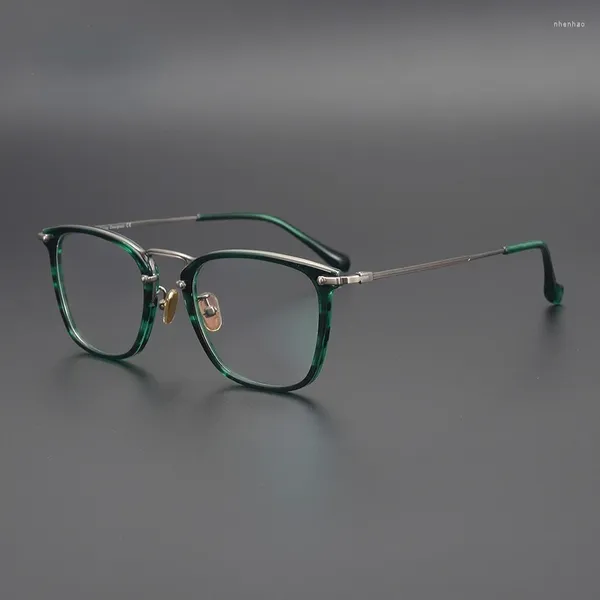 Montature per occhiali da sole Occhiali da vista in acetato verde tartaruga di lusso leggero con montatura quadrata in stile letterario per uomo e donna