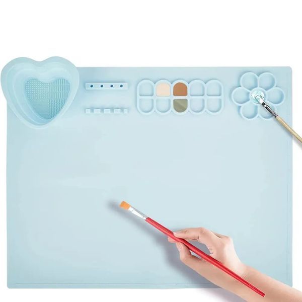 Paletas de pintura de silicone lavável tapete de artesanato antiderrapante com copo de limpeza para pintura arte suprimentos argila artesanato brinquedos diy criações 240318