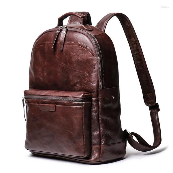 Рюкзак коричневый винтажный кофейный черный растительный из натуральной кожи с натуральным лицевым покрытием 15,6-дюймовый ноутбук женская и мужская дорожная сумка