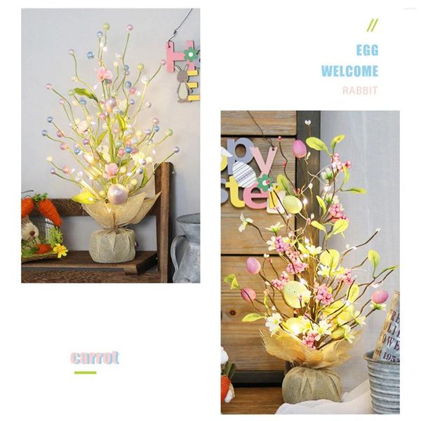 Flores decorativas Páscoa Flor Artificial Enfeites para Casa Ornamento Árvore Luminosa Decorações de Luz LED