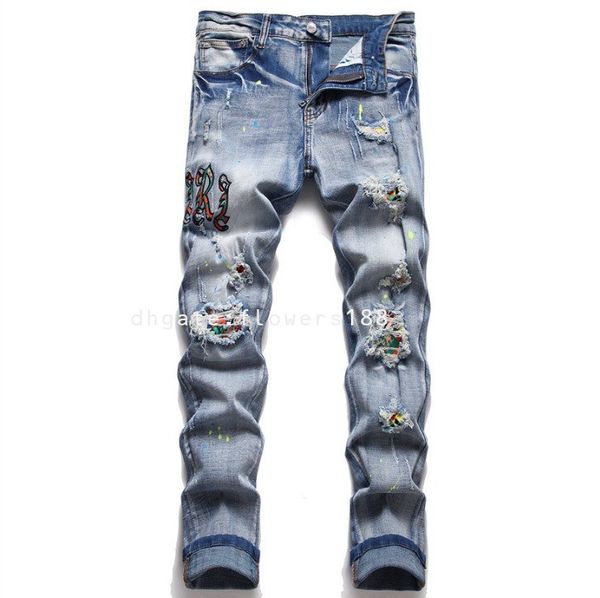 Herrenjeans 2024 Casual Spot Cotton Bullet Herrenhose Ripped Patch bestickte Röhrenjeans Farbige Jeans Herren Coole Jeans Baumwolljeans Baumwollkranzjeans