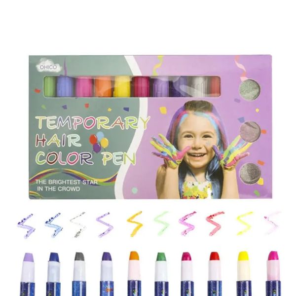 Цветной мел для волос, водорастворимый временный цветной карандаш для волос, красящий карандаш, моющийся, 10 цветов, мел для волос, подарок на Хэллоуин для детей, девочек, женщин