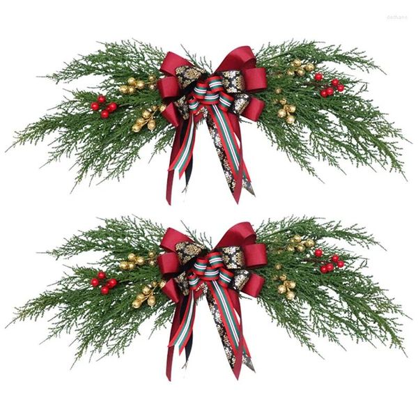 Flores decorativas 2x vegetação swag artificial pteris multifida poir grinalda para porta festa de casamento espelho mesa cadeira decoração de natal