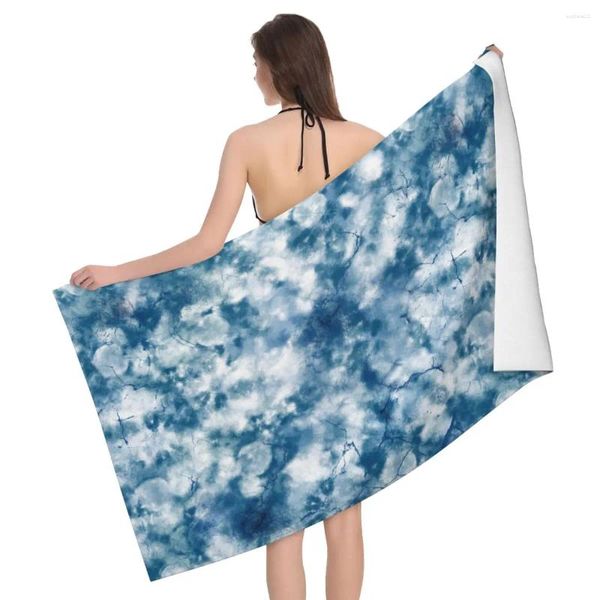 Toalha de tinta azul tie-dye toalhas de praia piscina grande areia livre microfibra secagem rápida banho leve natação