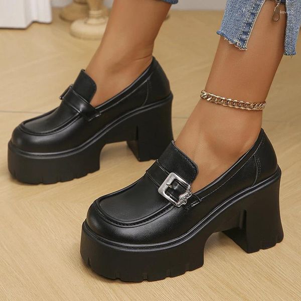 Sapatos de vestido Lucyever Chunky High Saltos Mocassins Mulheres 2024 Primavera Plataforma Bombas Mulher Moda Fivela Grosso Fundo Gótico Feminino